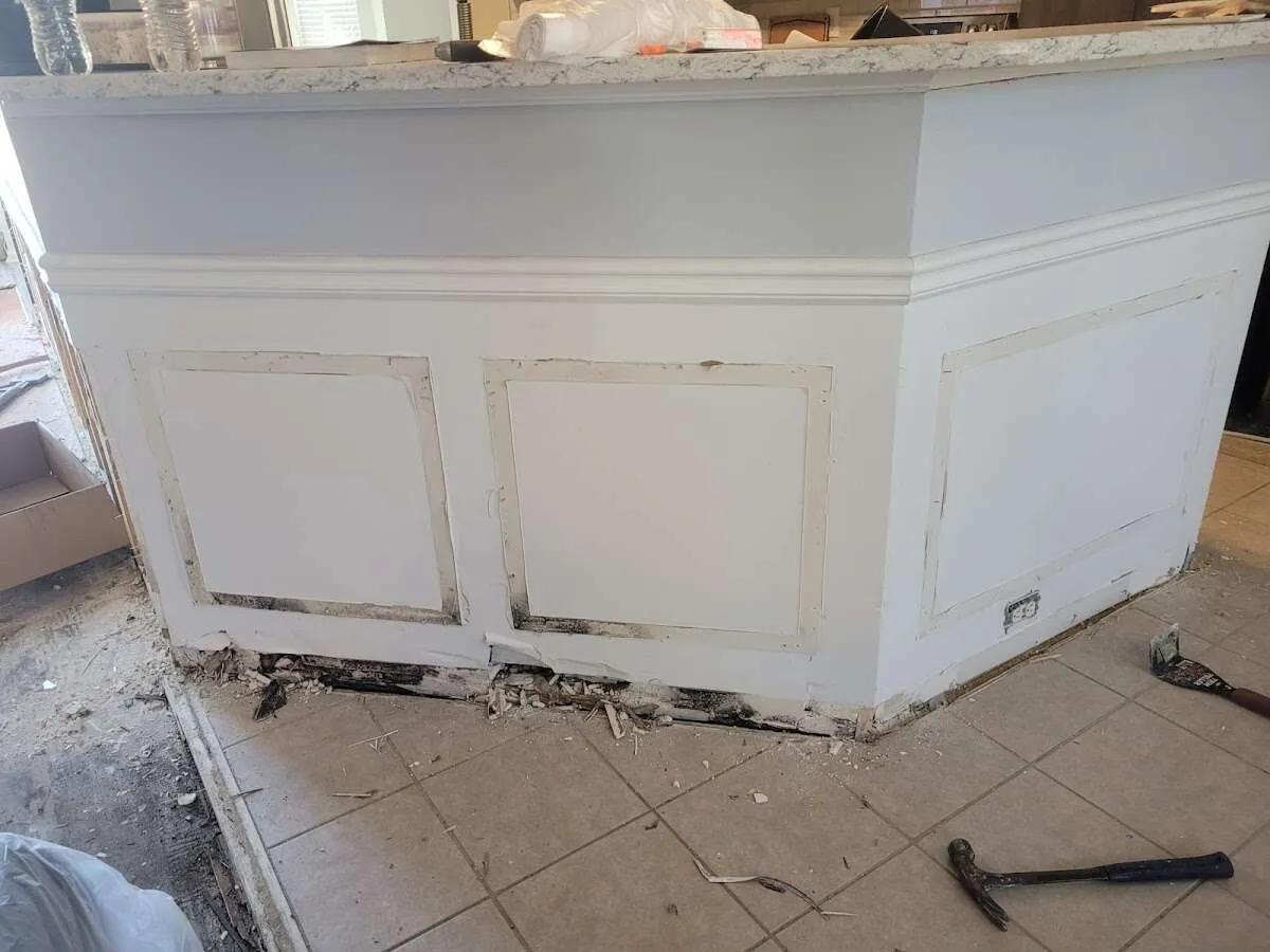 Water damage and mold on kitchen during Storm Damage Restoration in Eastvale
